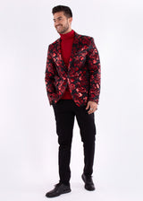 Red Metallic Cherry Blossom Evening Blazer