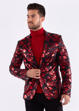 Red Metallic Cherry Blossom Evening Blazer