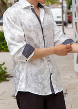 Subtle Fog Paisley Silk Texture Long Sleeve Dress Shirt