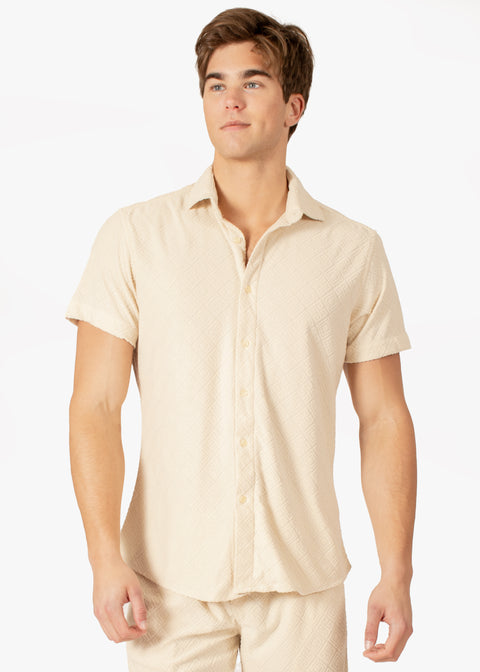 Diamond Weave Button-Up Short Sleeve Shirt