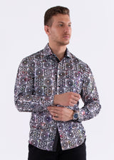 Galaxy Greek Key Long Sleeve Dress Shirt White