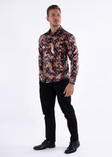 Shiny Geo Print Long Sleeve Dress Shirt