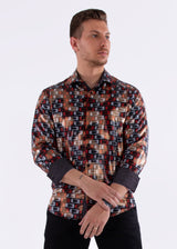 Shiny Geo Print Long Sleeve Dress Shirt