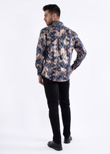 Shiny Geo Print Long Sleeve Dress Shirt Navy