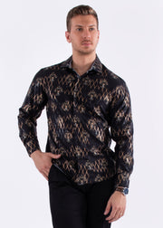 Diagonal Line Fleur Long Sleeve Dress Shirt Black