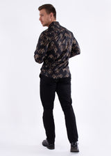 Diagonal Line Fleur Long Sleeve Dress Shirt Black