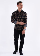 Diagonal Line Fleur Long Sleeve Dress Shirt Black