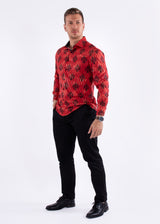 Diagonal Line Fleur Long Sleeve Dress Shirt Red