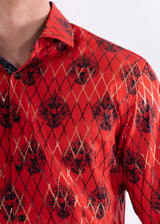 Diagonal Line Fleur Long Sleeve Dress Shirt Red