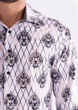 Diagonal Line Fleur Long Sleeve Dress Shirt White