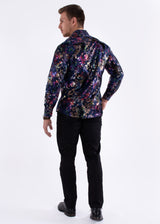 Multicolor Velvet Paisley Long Sleeve Dress Shirt Navy