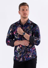 Multicolor Velvet Paisley Long Sleeve Dress Shirt Navy