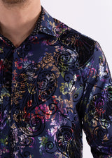 Multicolor Velvet Paisley Long Sleeve Dress Shirt Navy