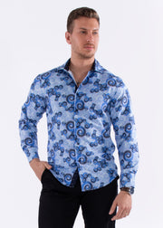 Blue Multicolor Spirals Long Sleeve Dress Shirt