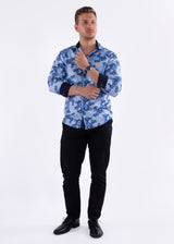 Blue Multicolor Spirals Long Sleeve Dress Shirt