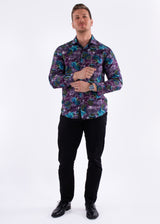 Arcade Print Purple Long Sleeve Dress Shirt