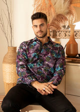 Arcade Print Purple Long Sleeve Dress Shirt