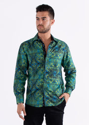 Mandala Effect Green Long Sleeve Dress Shirt