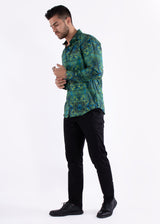 Mandala Effect Green Long Sleeve Dress Shirt