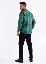 Mandala Effect Green Long Sleeve Dress Shirt