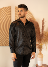 Greek Key Long Sleeve Dress Shirt Black Shine