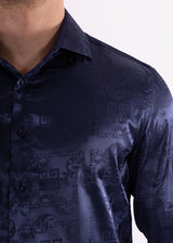 Greek Key Long Sleeve Dress Shirt Navy Shine