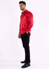 Greek Key Long Sleeve Dress Shirt Red Shine