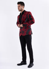 Red Floral Print Evening Blazer