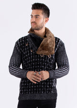 High-Neck Fur Lined Pullover Sweater Black