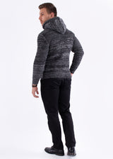 Ribbed Knit Pullover Fur Lined Hooded Sweater Black