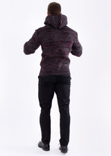 Ribbed Knit Pullover Fur Lined Hooded Sweater Burgundy