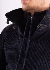 Quarter Zip Ribbed Knit Pullover Sweater Navy