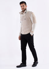 Quarter Zip Ribbed Knit Pullover Sweater White