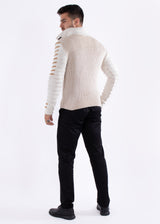 Quarter Zip Ribbed Knit Pullover Sweater White