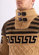 Quarter Zip Cable Knit Pullover Sweater Beige