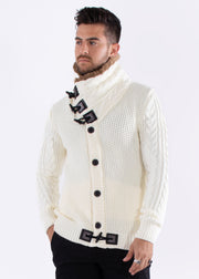 Fur-Lined Collar Button Up Sweater White