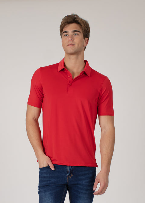 Four-Way Stretch Polo with Three-Button Collar