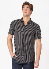 Men's Lines Button Up Short Sleeve Dress Shirt