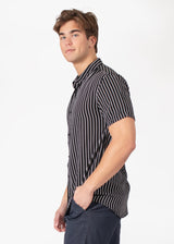 Men's Lines Button Up Short Sleeve Dress Shirt