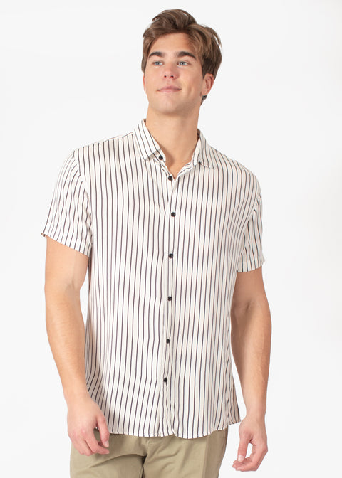 Men's Lines Button Up Short Sleeve Dress Shirt