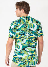 Green Abstract Button Up Short Sleeve Dress Shirt