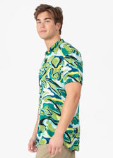 Green Abstract Button Up Short Sleeve Dress Shirt