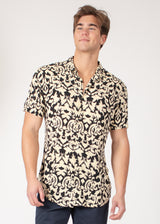 Black Abstract Button Up Short Sleeve Dress Shirt