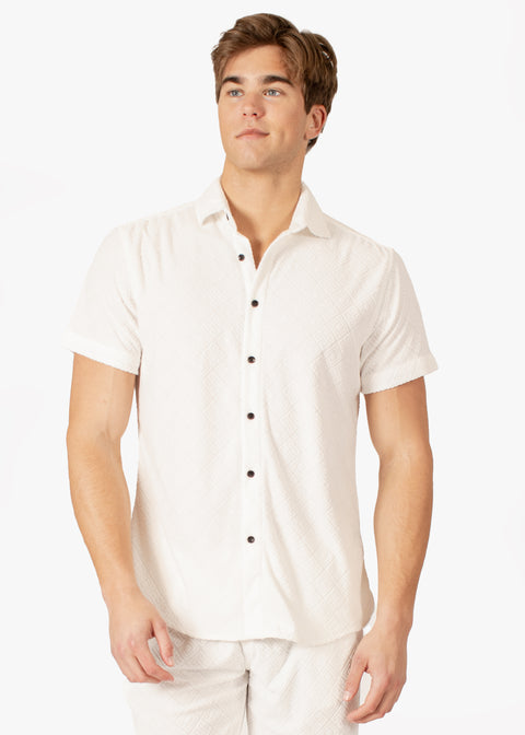 Diamond Weave Button-Up Short Sleeve Shirt