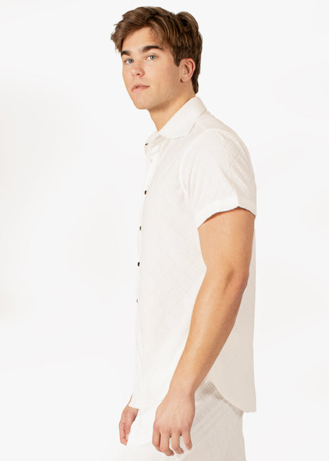 Diamond Weave Button-Up Short Sleeve Shirt