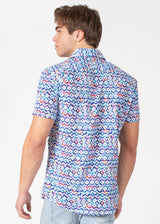 Short Sleeve Dress Shirt with Geometrical Print