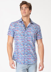 Short Sleeve Dress Shirt with Geometrical Print