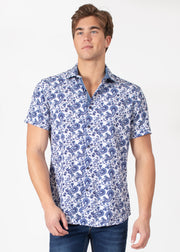 Short Sleeve Dress Shirt with Abstract Paisley Print