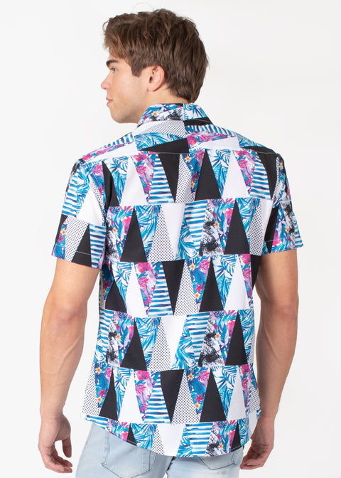 Geometrical Abstract Button-Up Short Sleeve Dress Shirt