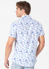 Button-Up Short Sleeve Dress Shirt with Small Circular Texture